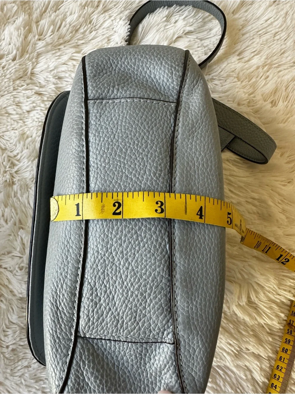 Michael Kors Blue Pebbled Leather Studded Saddle Crossbody Bag Messenger Purse